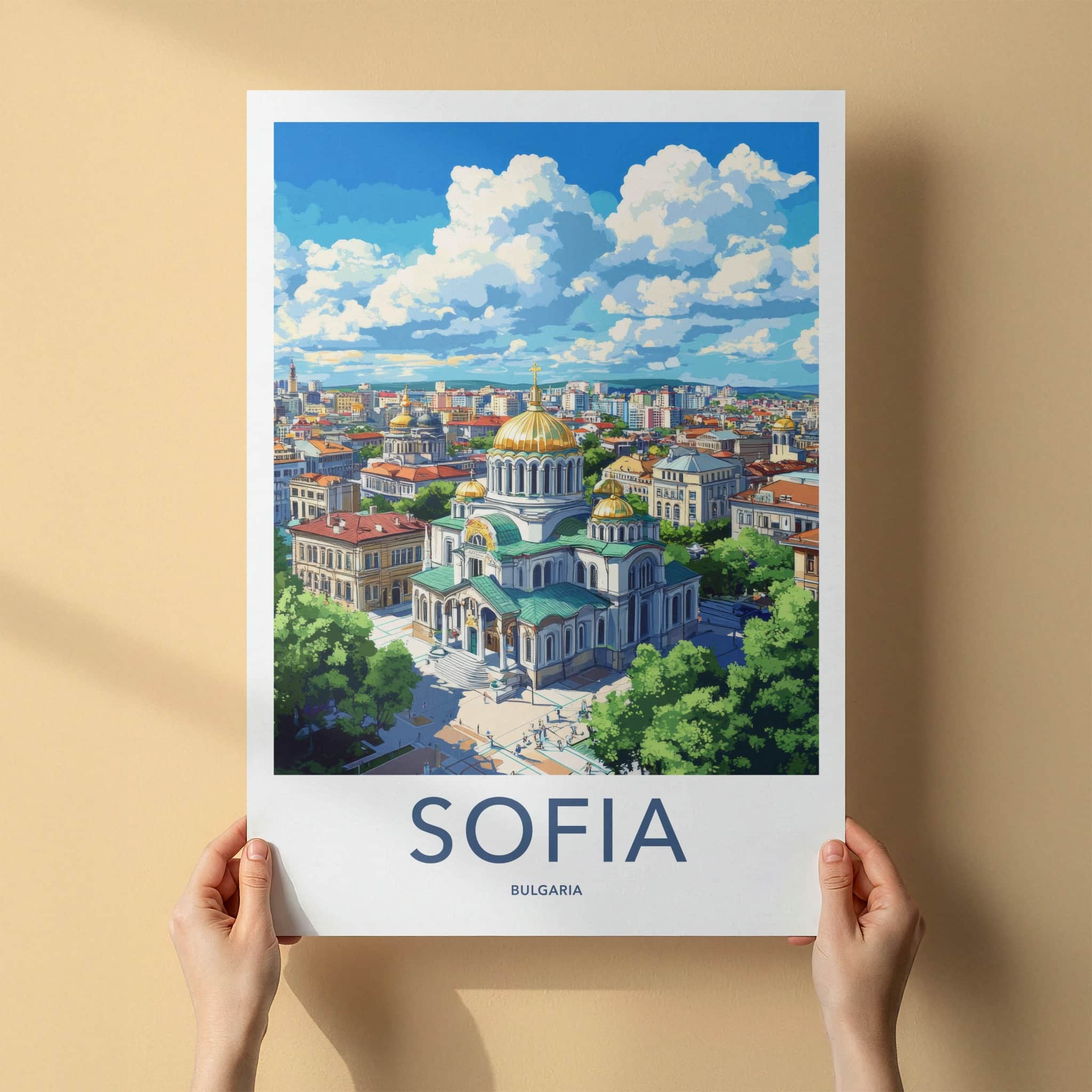 Sofia Poster - Bulgaria Art Print - Golden Domed Cathedral Wall Decor