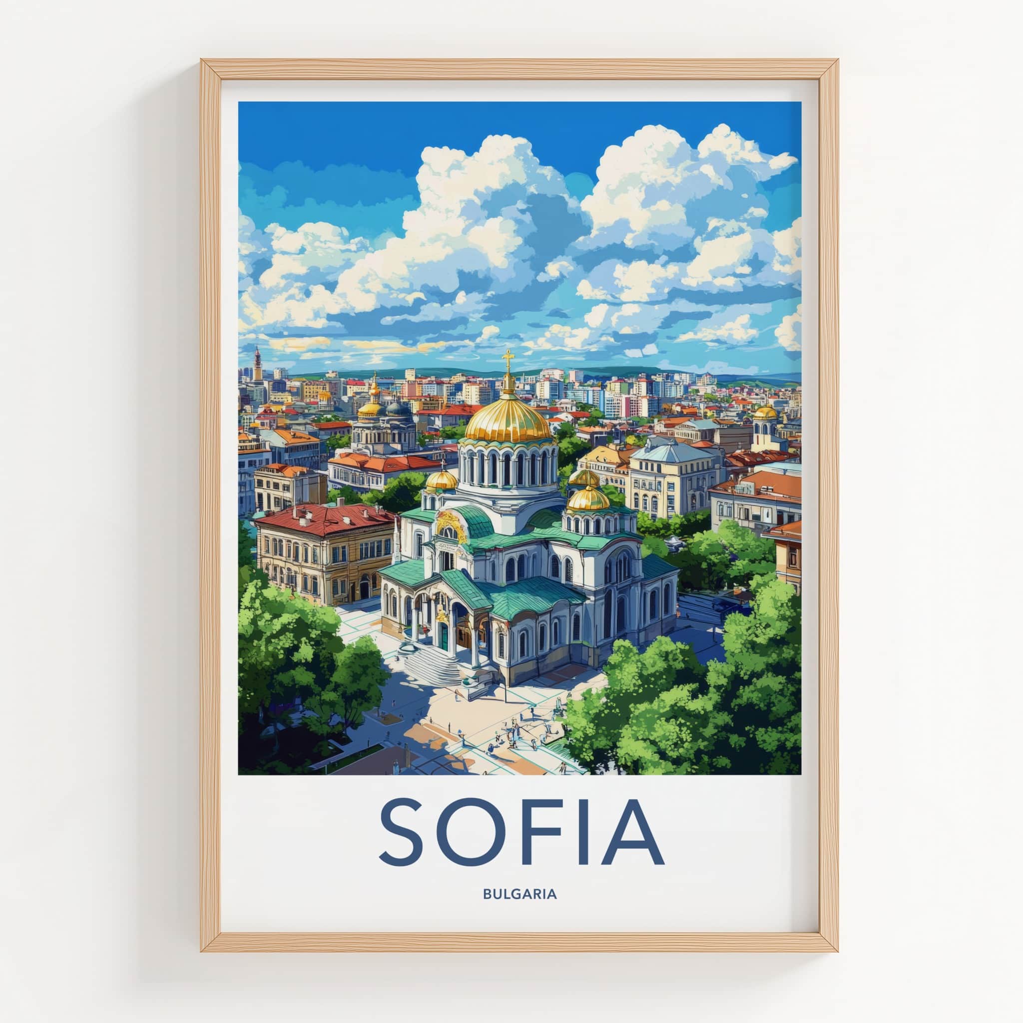 Sofia Poster - Bulgaria Art Print - Golden Domed Cathedral Wall Decor