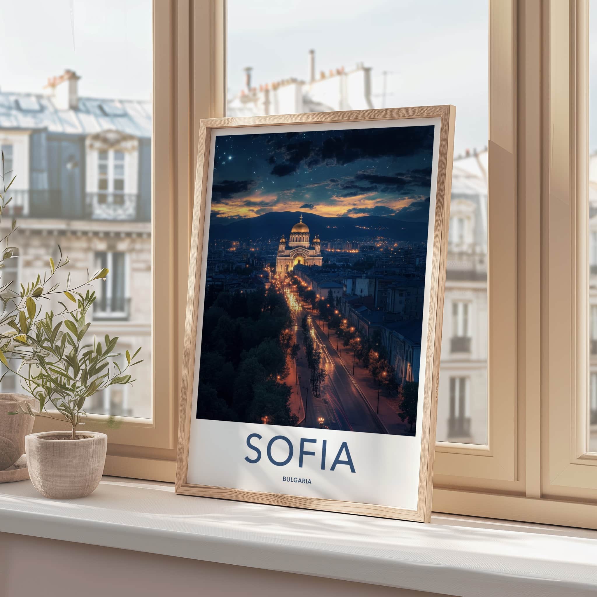 Sofia Poster - Bulgaria Travel Art - Cathedral Evening Glow Home Decor