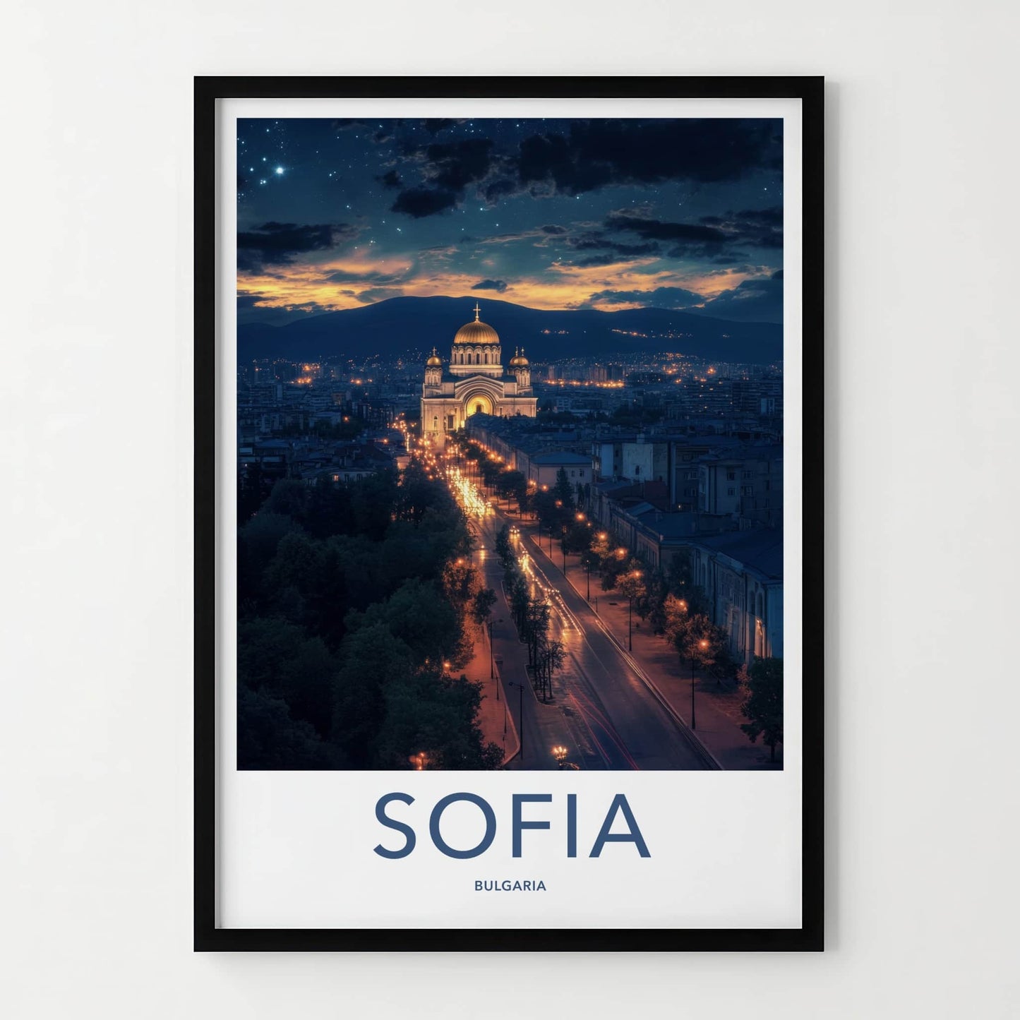 Sofia Poster - Bulgaria Travel Art - Cathedral Evening Glow Home Decor