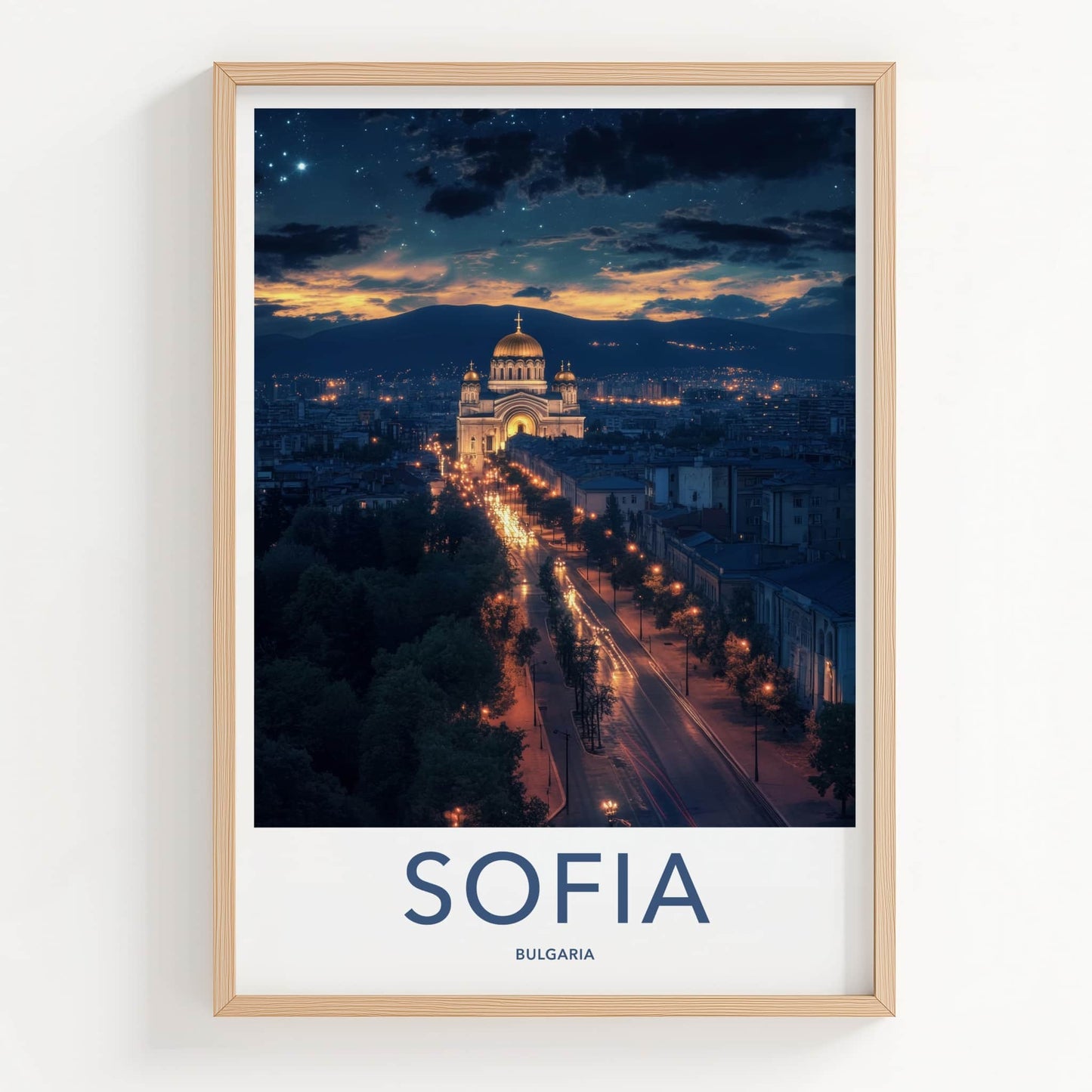 Sofia Poster - Bulgaria Travel Art - Cathedral Evening Glow Home Decor