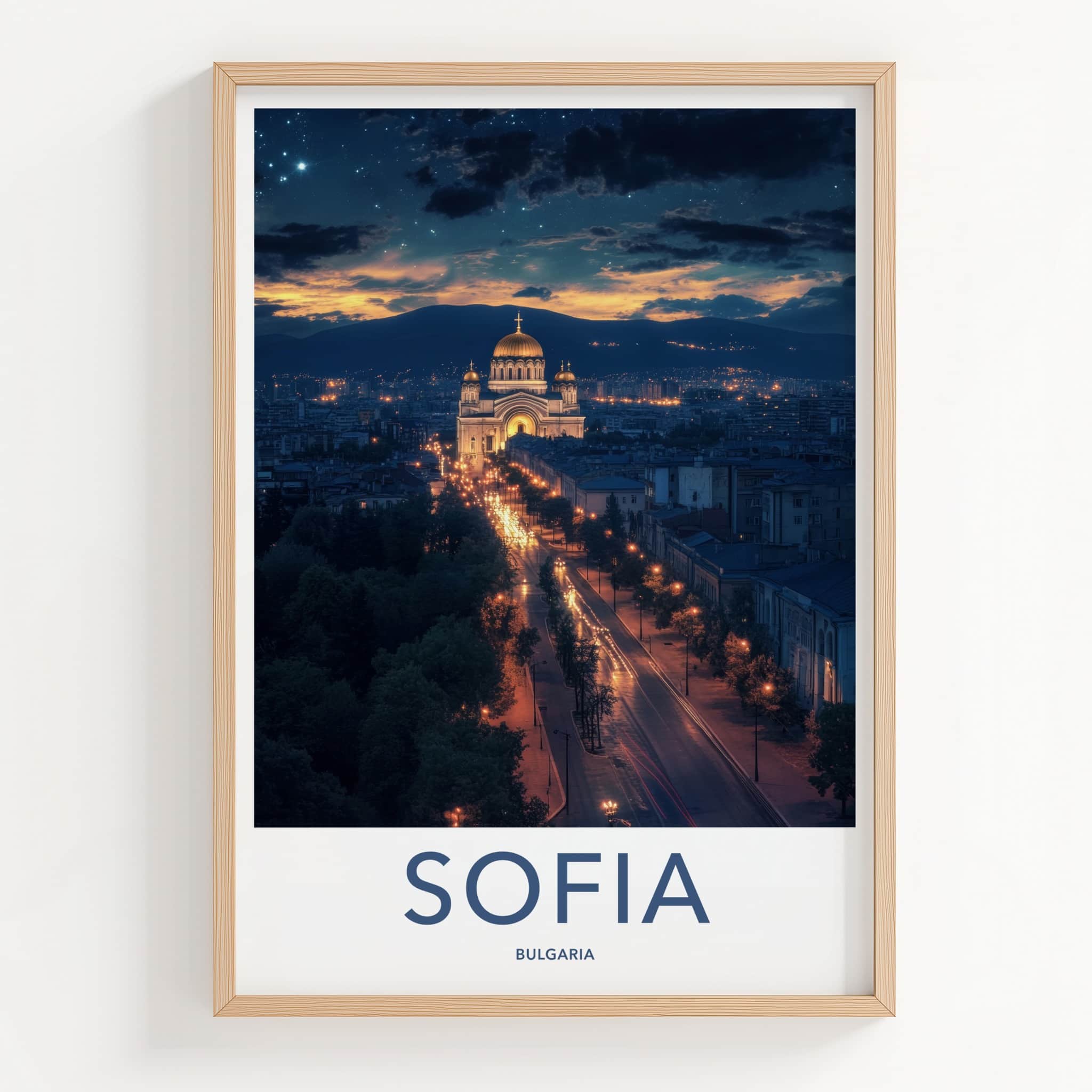 Sofia Poster - Bulgaria Travel Art - Cathedral Evening Glow Home Decor