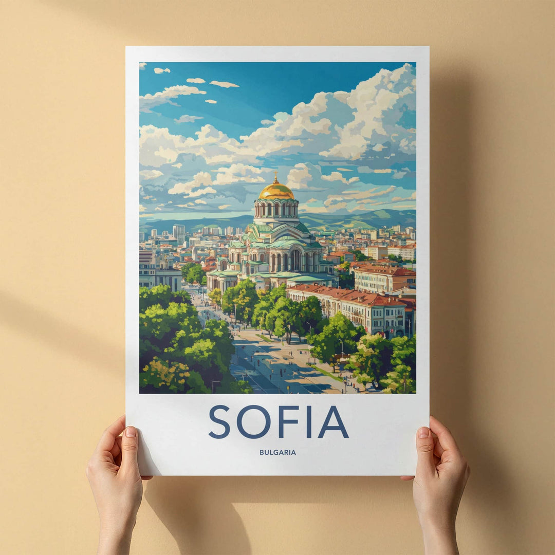 Sofia Poster - Bulgaria Travel Art - Golden Domed Cathedral Home Decor