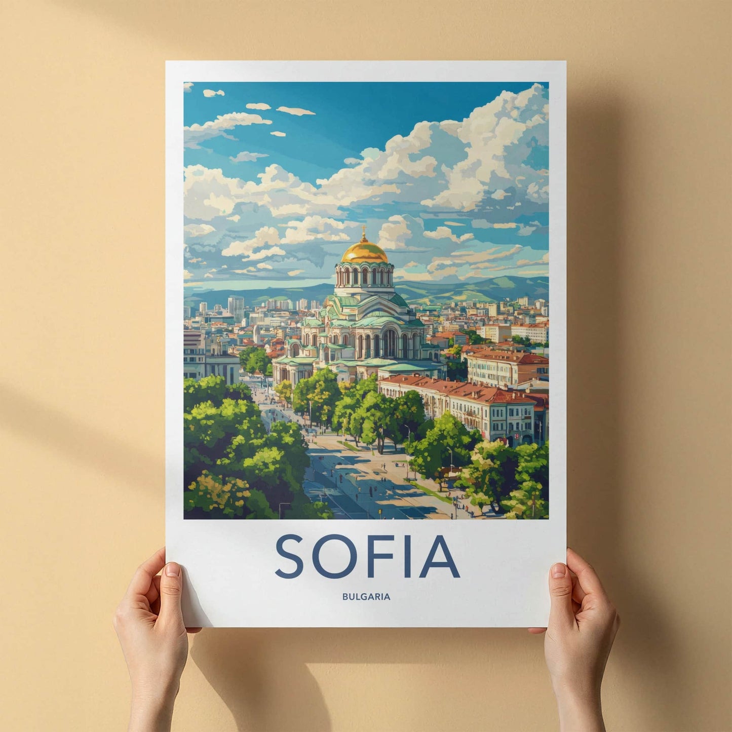 Sofia Poster - Bulgaria Travel Art - Golden Domed Cathedral Home Decor