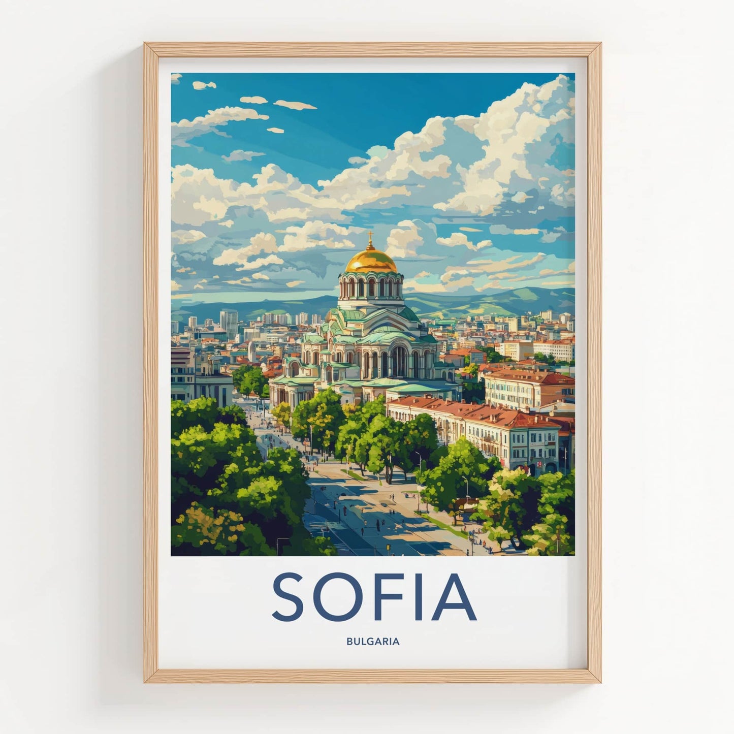 Sofia Poster - Bulgaria Travel Art - Golden Domed Cathedral Home Decor