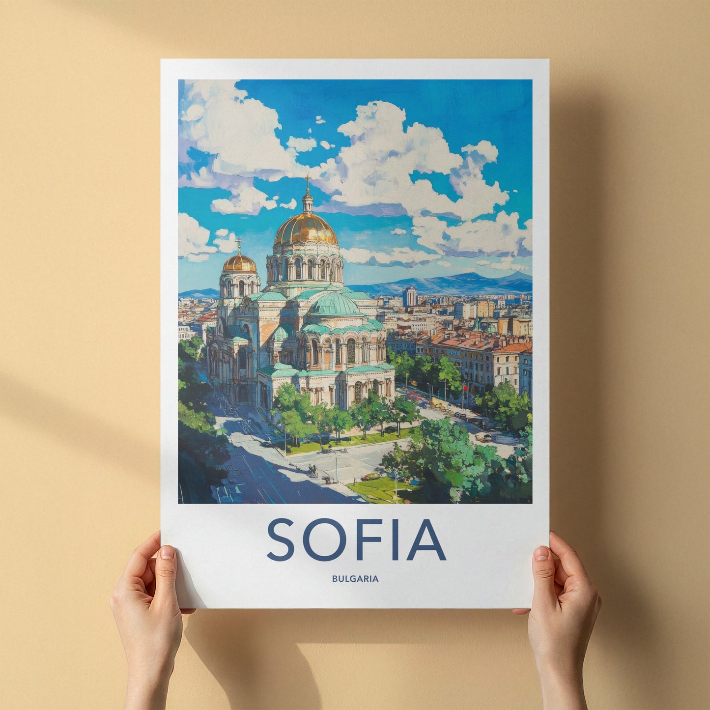 Sofia Poster - Bulgaria Travel Art - Golden Domed Cathedral Home Decor