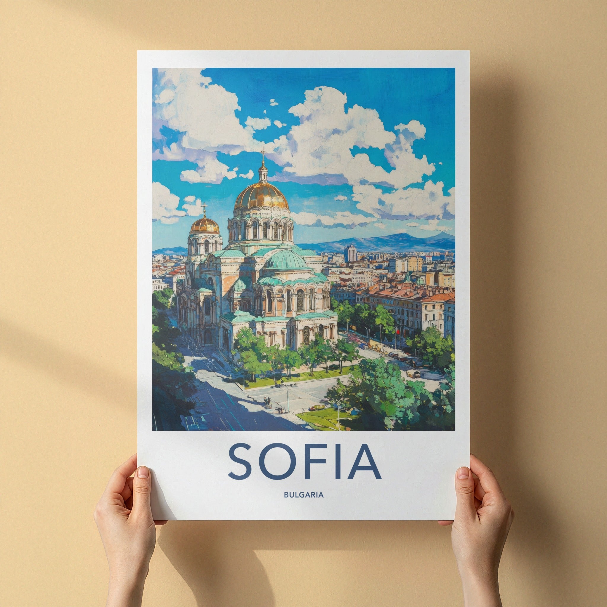Sofia Poster - Bulgaria Travel Art - Golden Domed Cathedral Home Decor