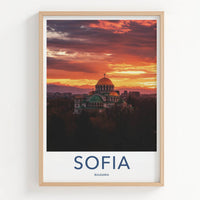 Sofia Poster - Bulgaria Travel Art - Nevsky Cathedral Sunset Wall Decor