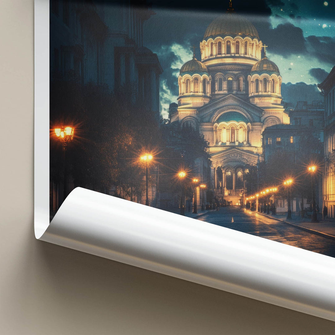 Sofia Poster - Bulgaria Wall Art - Starry Cathedral Street Home Decor