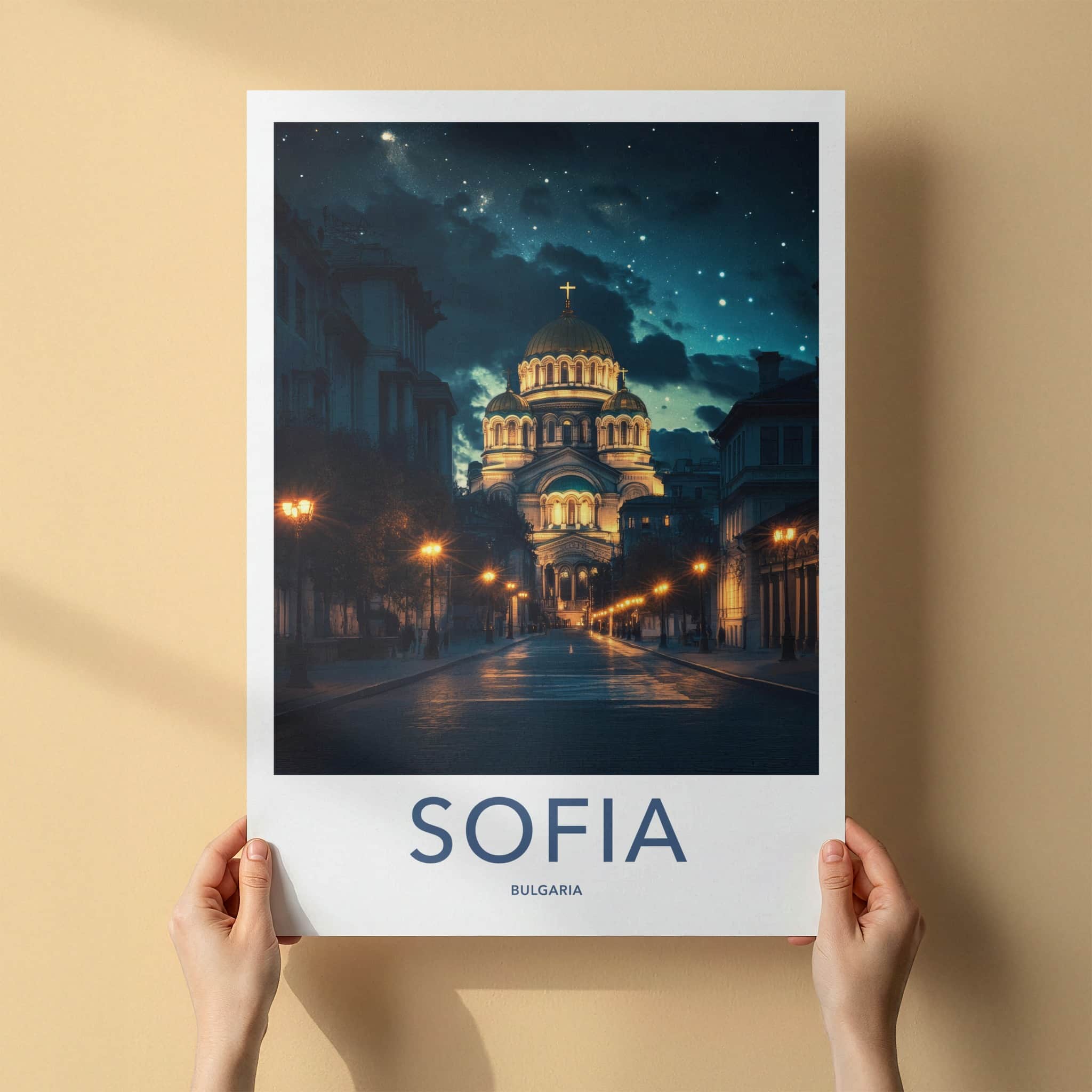 Sofia Poster - Bulgaria Wall Art - Starry Cathedral Street Home Decor