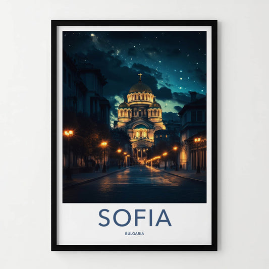 Sofia Poster - Bulgaria Wall Art - Starry Cathedral Street Home Decor
