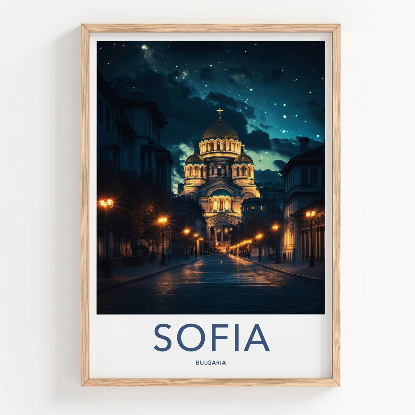Sofia Poster - Bulgaria Wall Art - Starry Cathedral Street Home Decor