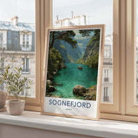 Sognefjord Poster - Norway Travel Art - Emerald Fjord Boat Home Decor