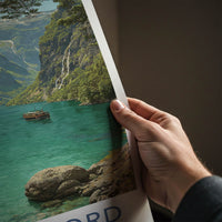Sognefjord Poster - Norway Travel Art - Emerald Fjord Boat Home Decor