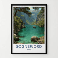 Sognefjord Poster - Norway Travel Art - Emerald Fjord Boat Home Decor
