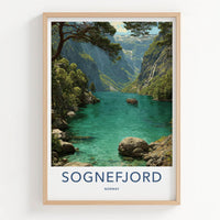 Sognefjord Poster - Norway Travel Art - Emerald Fjord Boat Home Decor