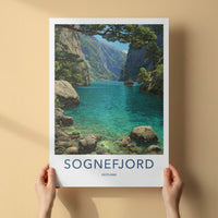 Sognefjord Poster - Norway Travel Art - Fjord Boat Mountains Home Decor