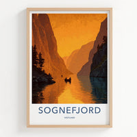Sognefjord Poster - Norway Travel Art - Golden Fjord Cliffs Wall Decor