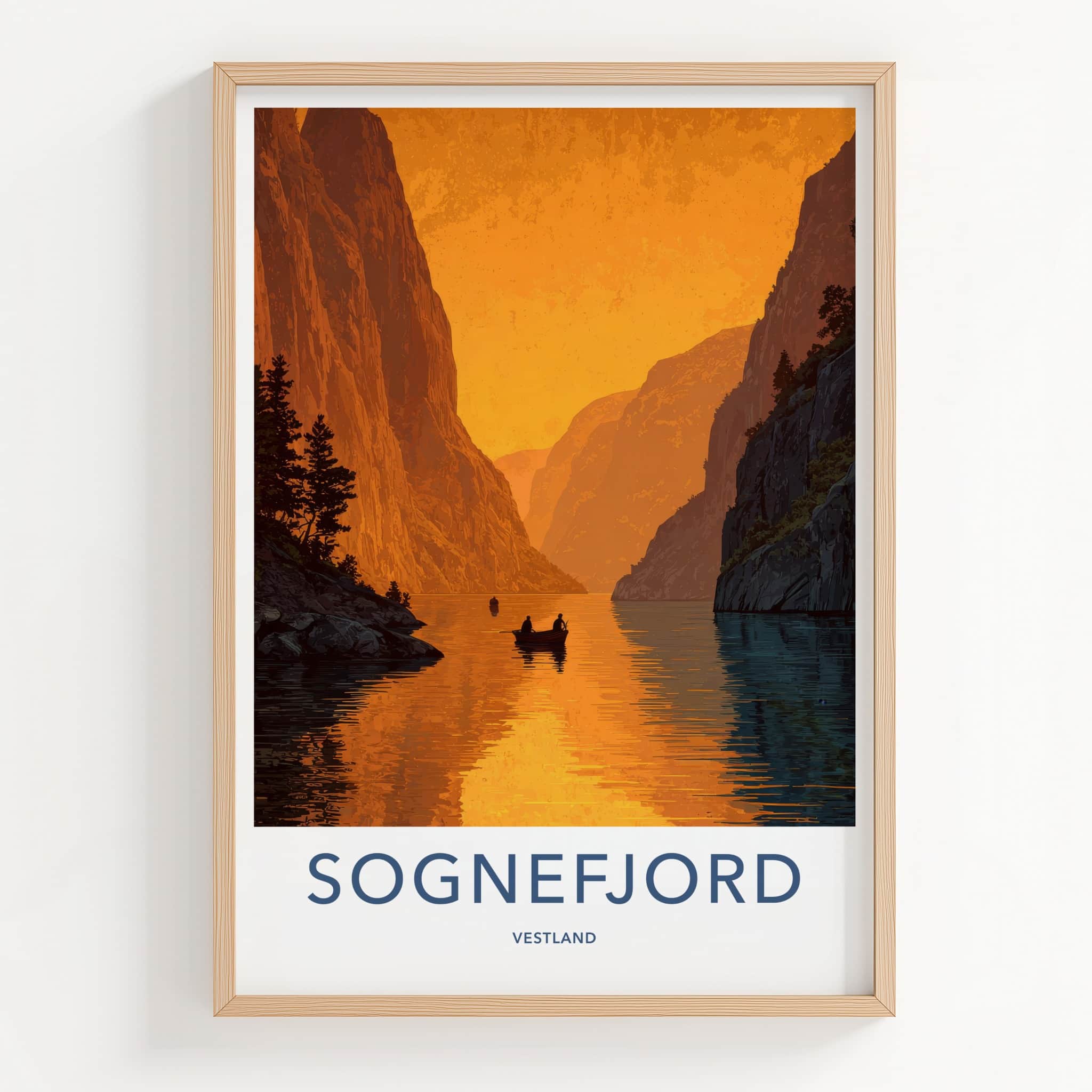 Sognefjord Poster - Norway Travel Art - Golden Fjord Cliffs Wall Decor