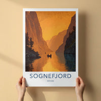 Sognefjord Poster - Norway Travel Art - Golden Fjord Cliffs Wall Decor
