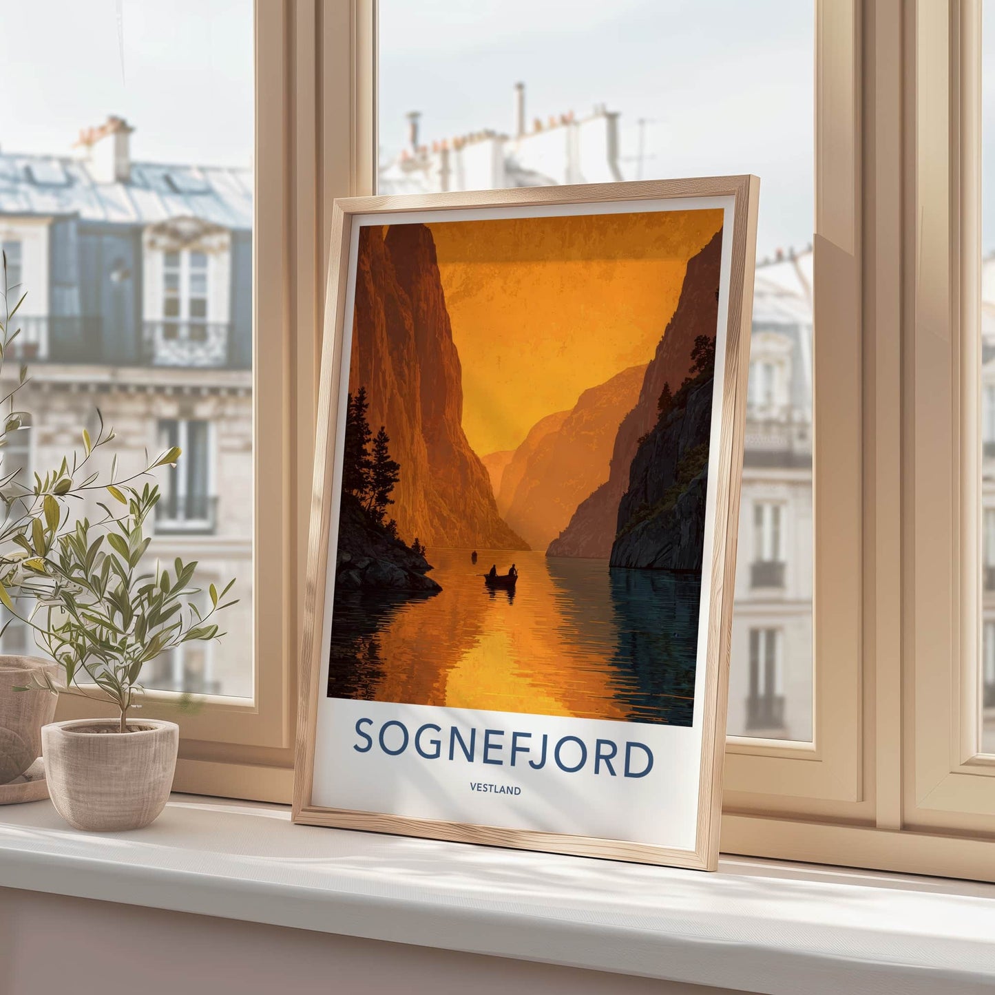 Sognefjord Poster - Norway Travel Art - Golden Fjord Cliffs Wall Decor