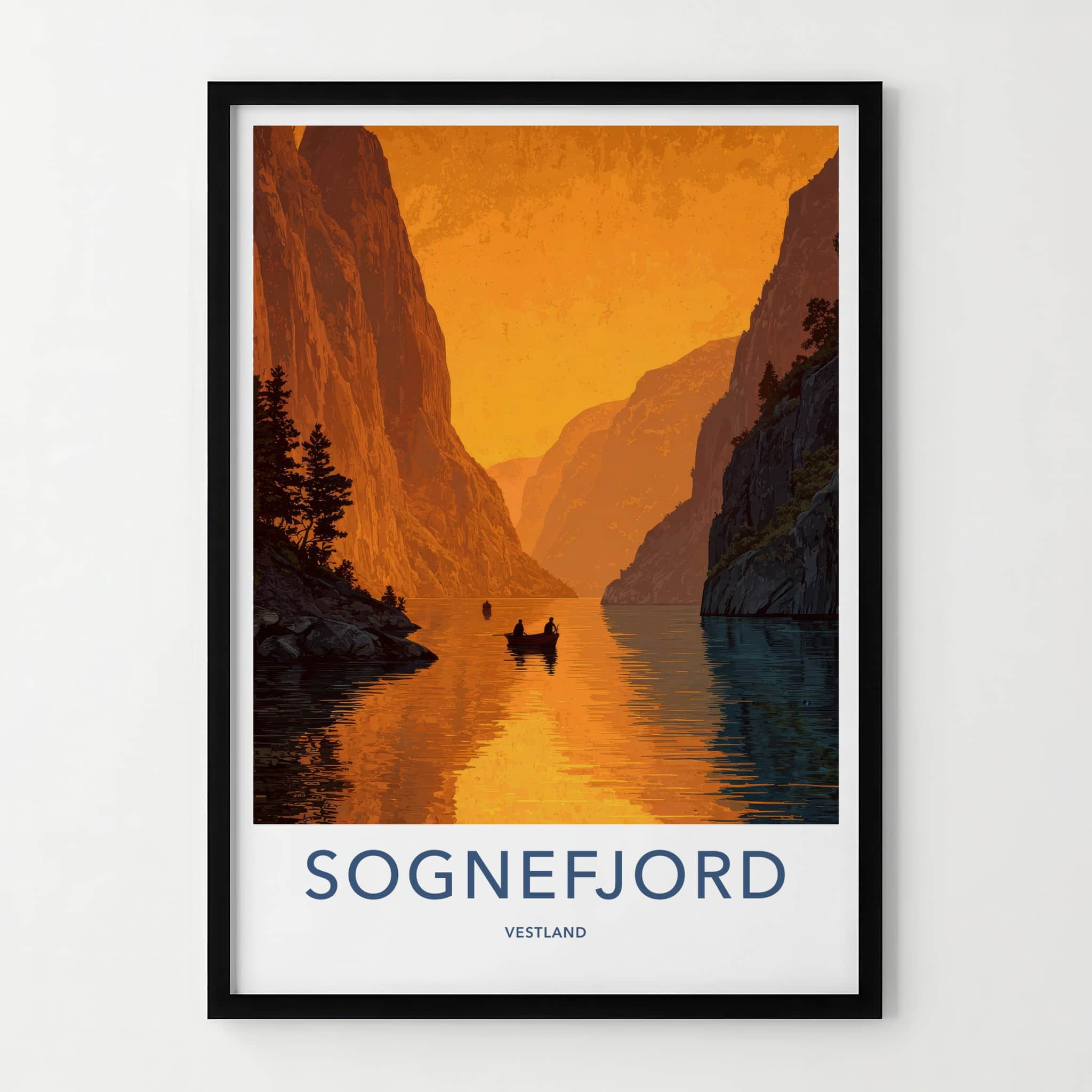 Sognefjord Poster - Norway Travel Art - Golden Fjord Cliffs Wall Decor