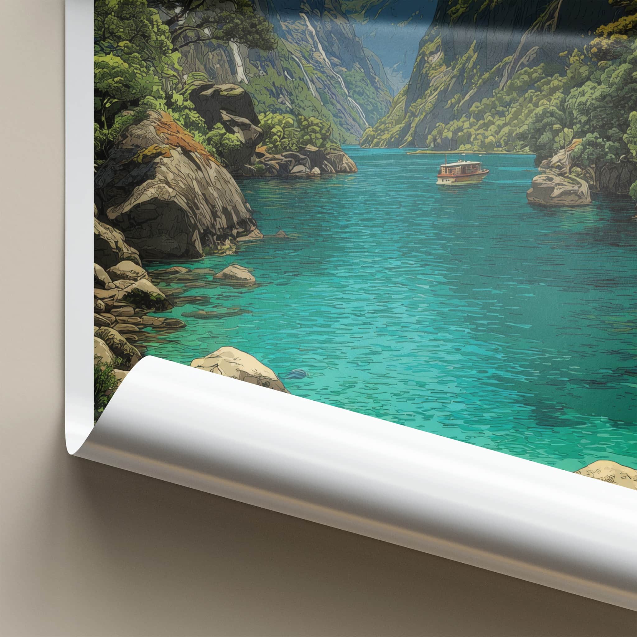 Sognefjord Poster - Norway Travel Art - Majestic Fjord Boat Wall Decor