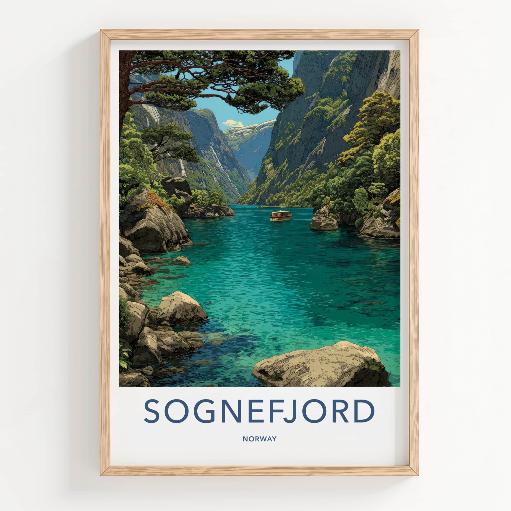 Sognefjord Poster - Norway Travel Art - Majestic Fjord Boat Wall Decor