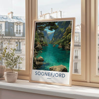 Sognefjord Poster - Norway Travel Art - Majestic Fjord Boat Wall Decor