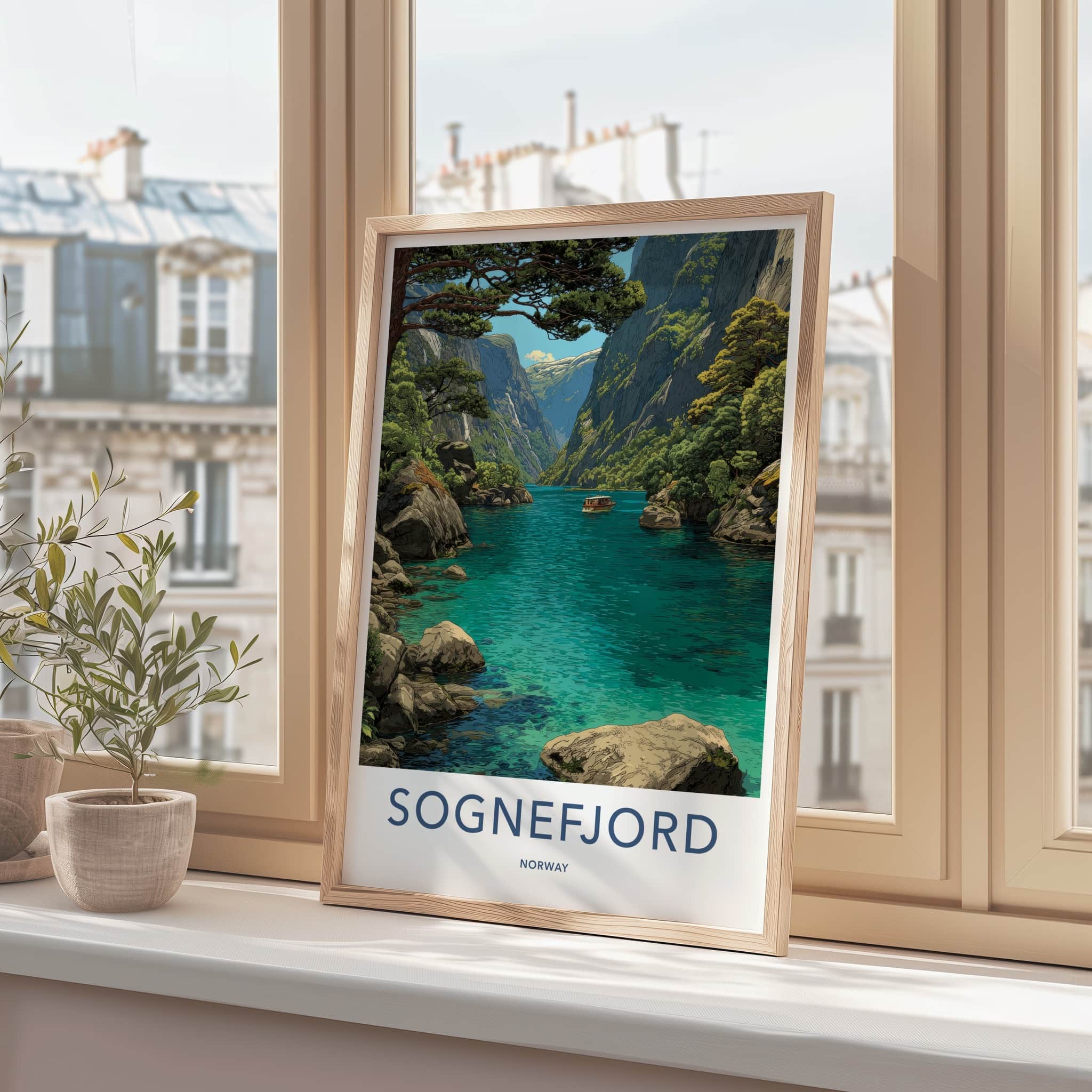 Sognefjord Poster - Norway Travel Art - Majestic Fjord Boat Wall Decor