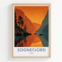 Sognefjord Poster - Norway Travel Art - Orange Fjord Waters Home Decor