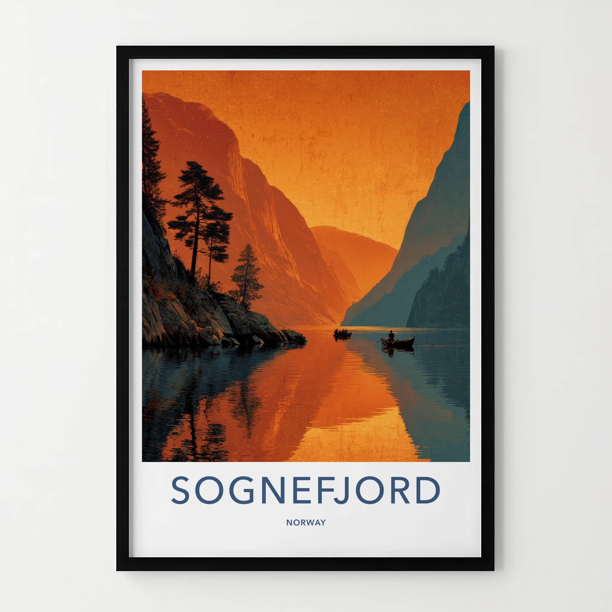 Sognefjord Poster - Norway Travel Art - Orange Fjord Waters Home Decor