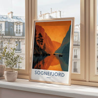Sognefjord Poster - Norway Travel Art - Orange Fjord Waters Home Decor