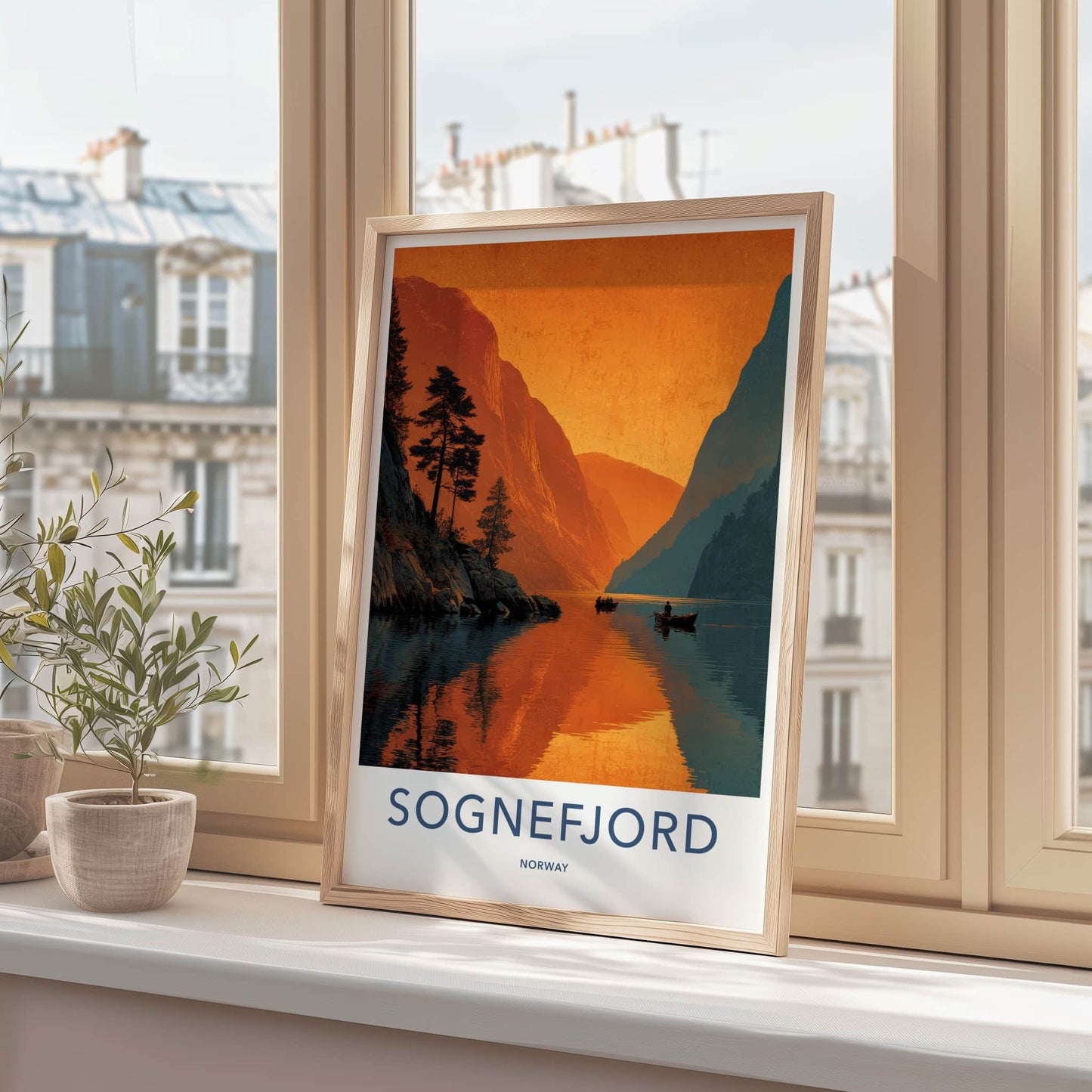 Sognefjord Poster - Norway Travel Art - Orange Fjord Waters Home Decor