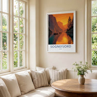 Sognefjord Poster - Norway Travel Art - Orange Sunset Reflections Home Decor