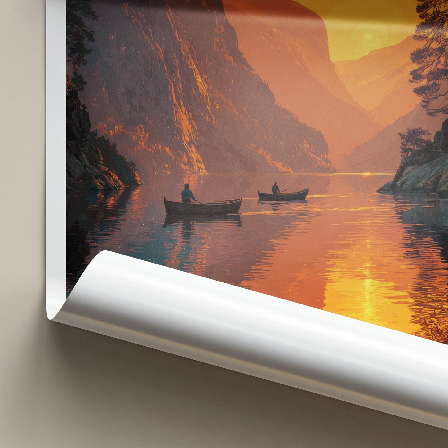 Sognefjord Poster - Norway Travel Art - Orange Sunset Reflections Home Decor