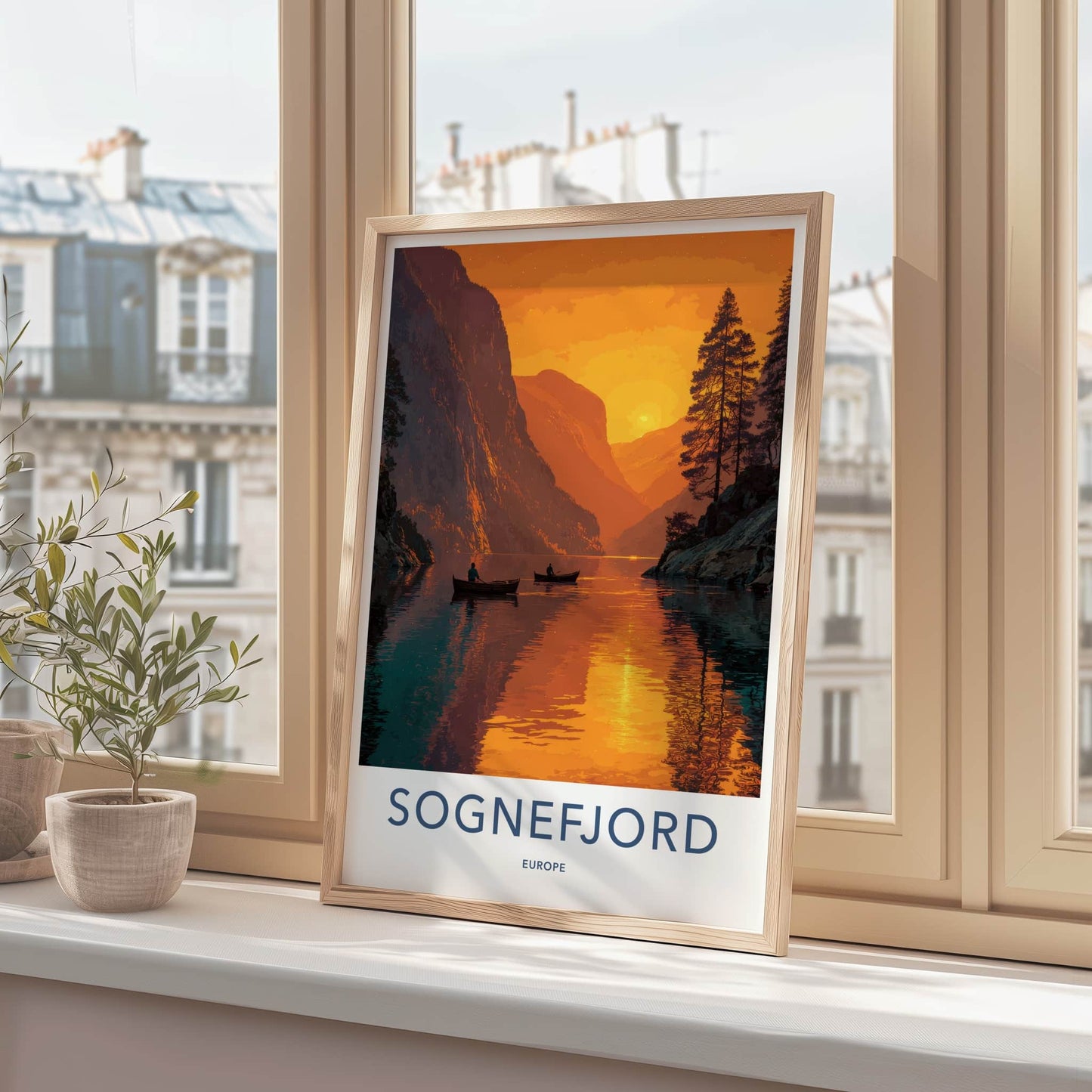 Sognefjord Poster - Norway Travel Art - Orange Sunset Reflections Home Decor