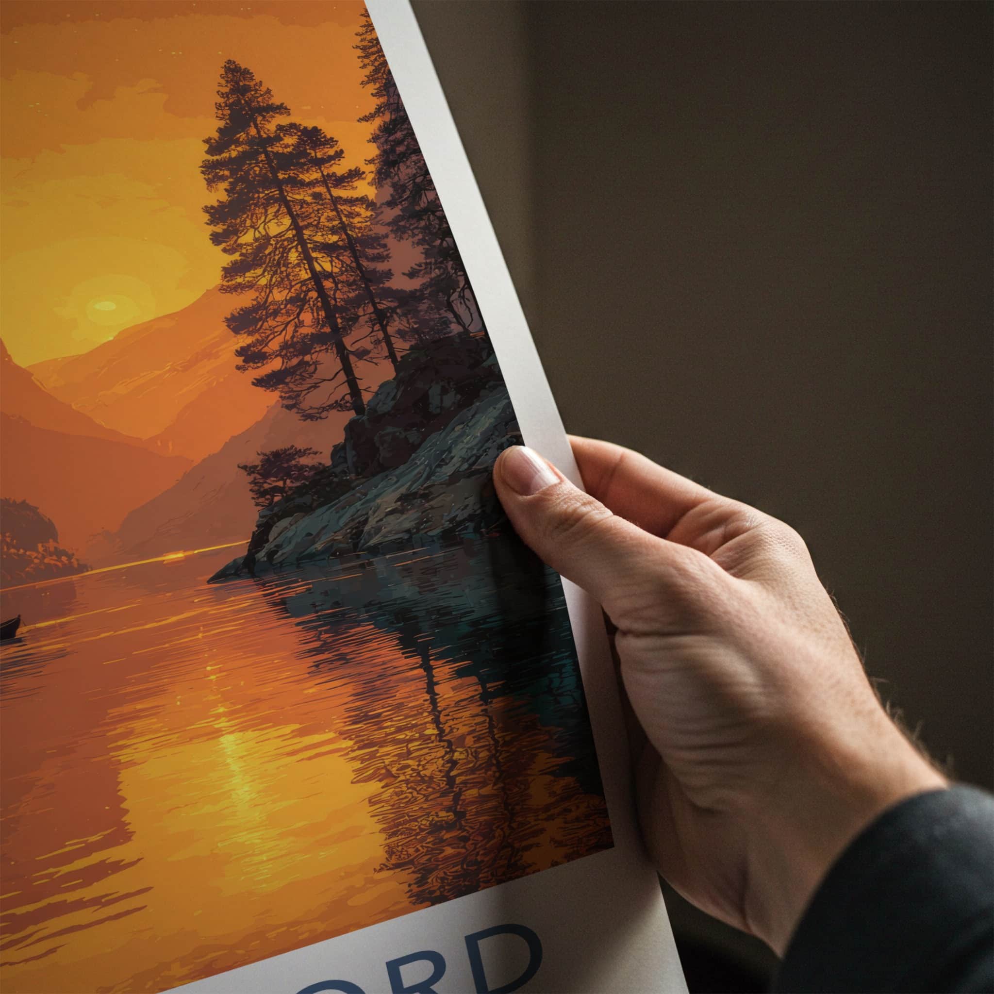 Sognefjord Poster - Norway Travel Art - Orange Sunset Reflections Home Decor