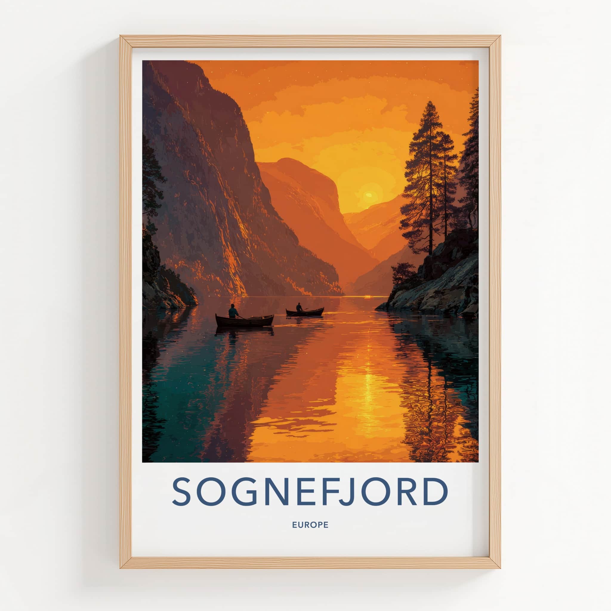 Sognefjord Poster - Norway Travel Art - Orange Sunset Reflections Home Decor
