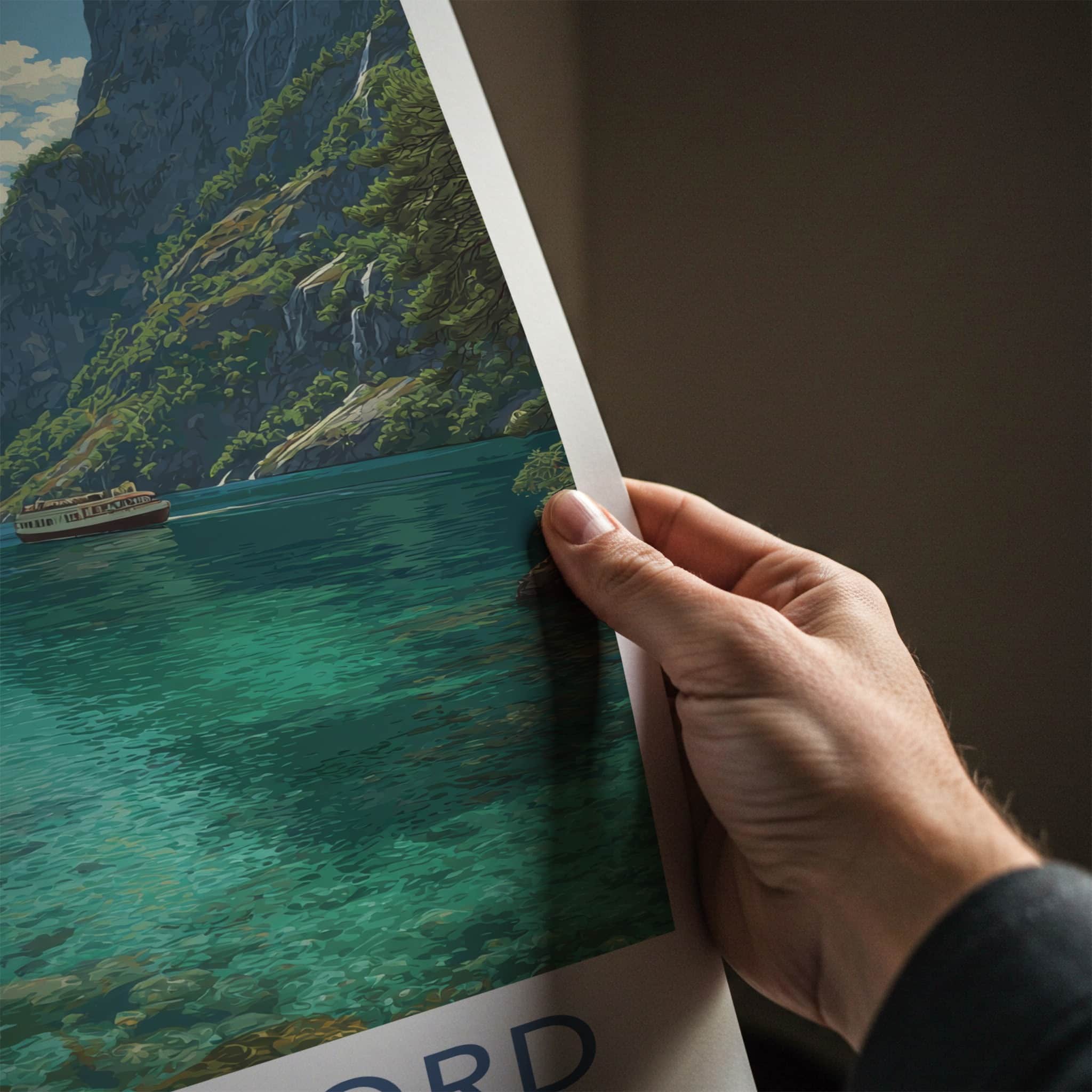 Sognefjord Poster - Norway Travel Art - Scenic Fjord Boat Home Decor