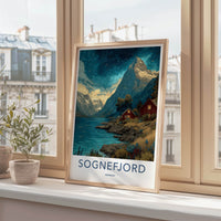 Sognefjord Poster - Norway Travel Art - Starry Fjord Cabins Home Decor