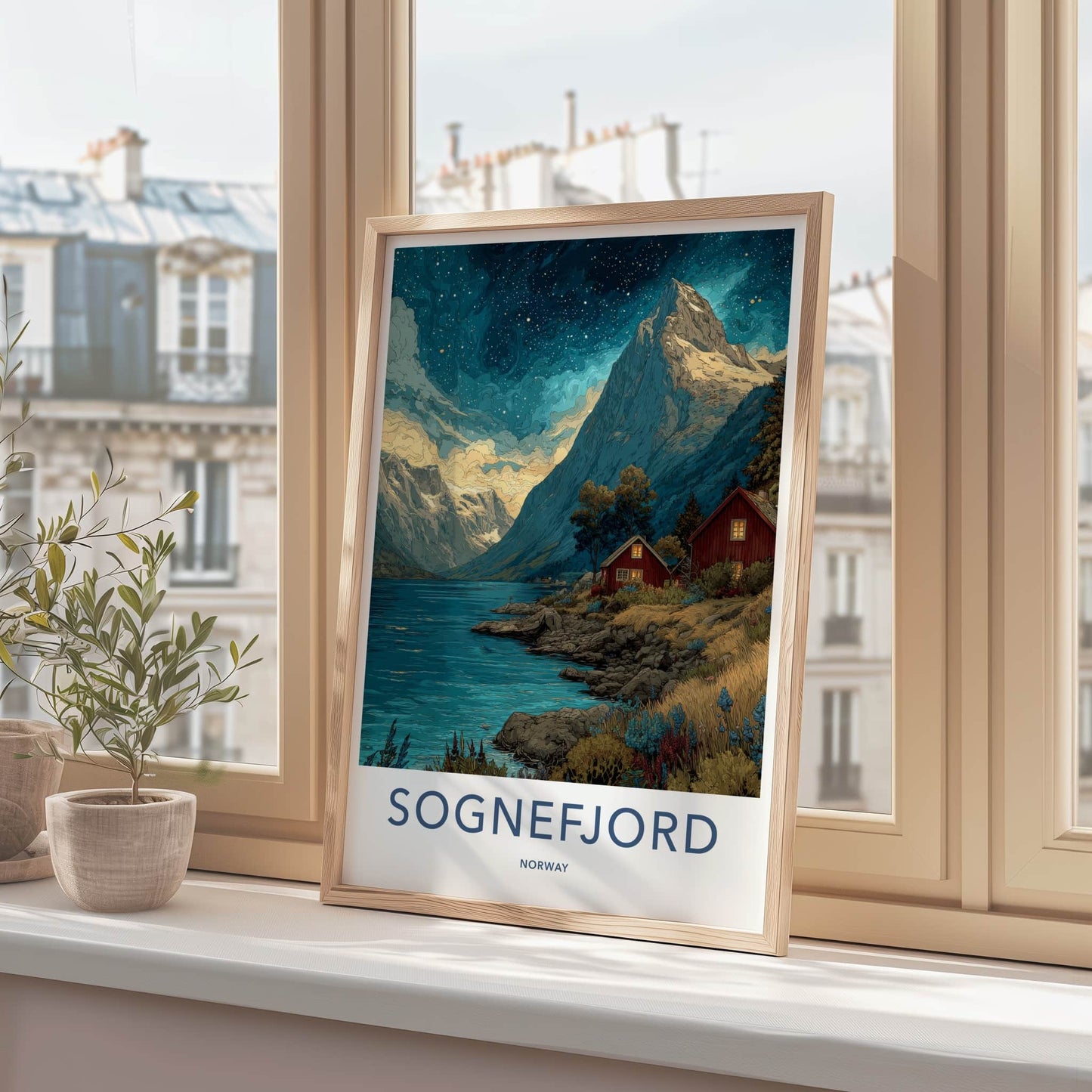 Sognefjord Poster - Norway Travel Art - Starry Fjord Cabins Home Decor