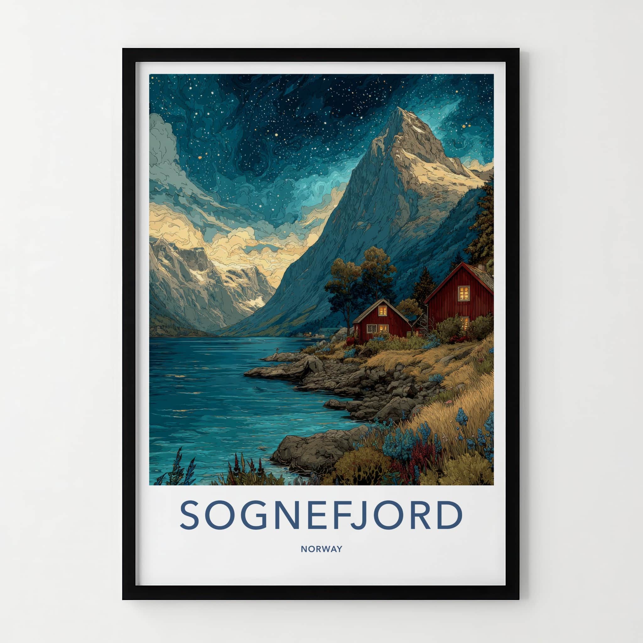 Sognefjord Poster - Norway Travel Art - Starry Fjord Cabins Home Decor