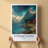 Sognefjord Poster - Norway Travel Art - Starry Fjord Cabins Home Decor