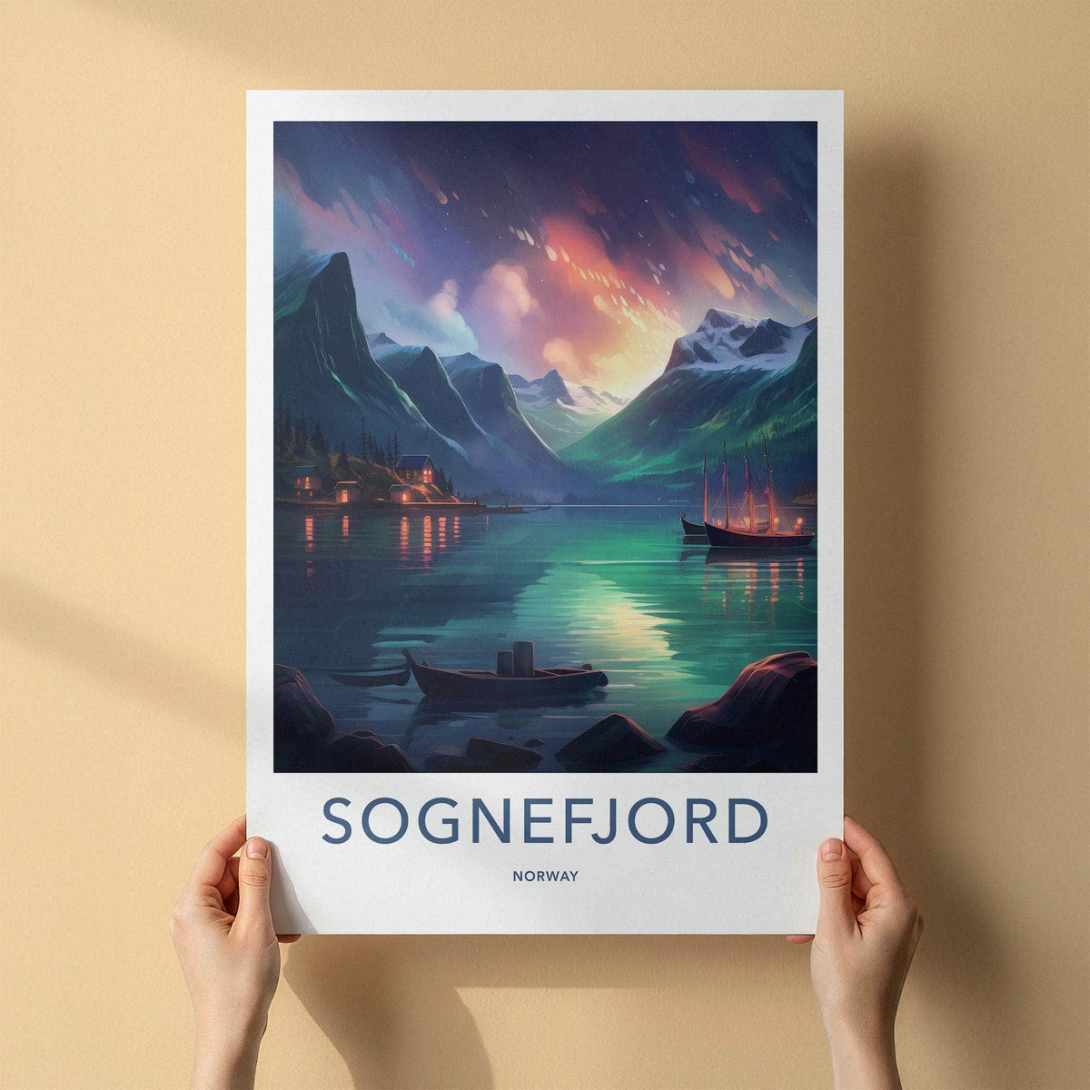 Sognefjord Poster - Norway Wall Art With Mountain Scenery & Coastal