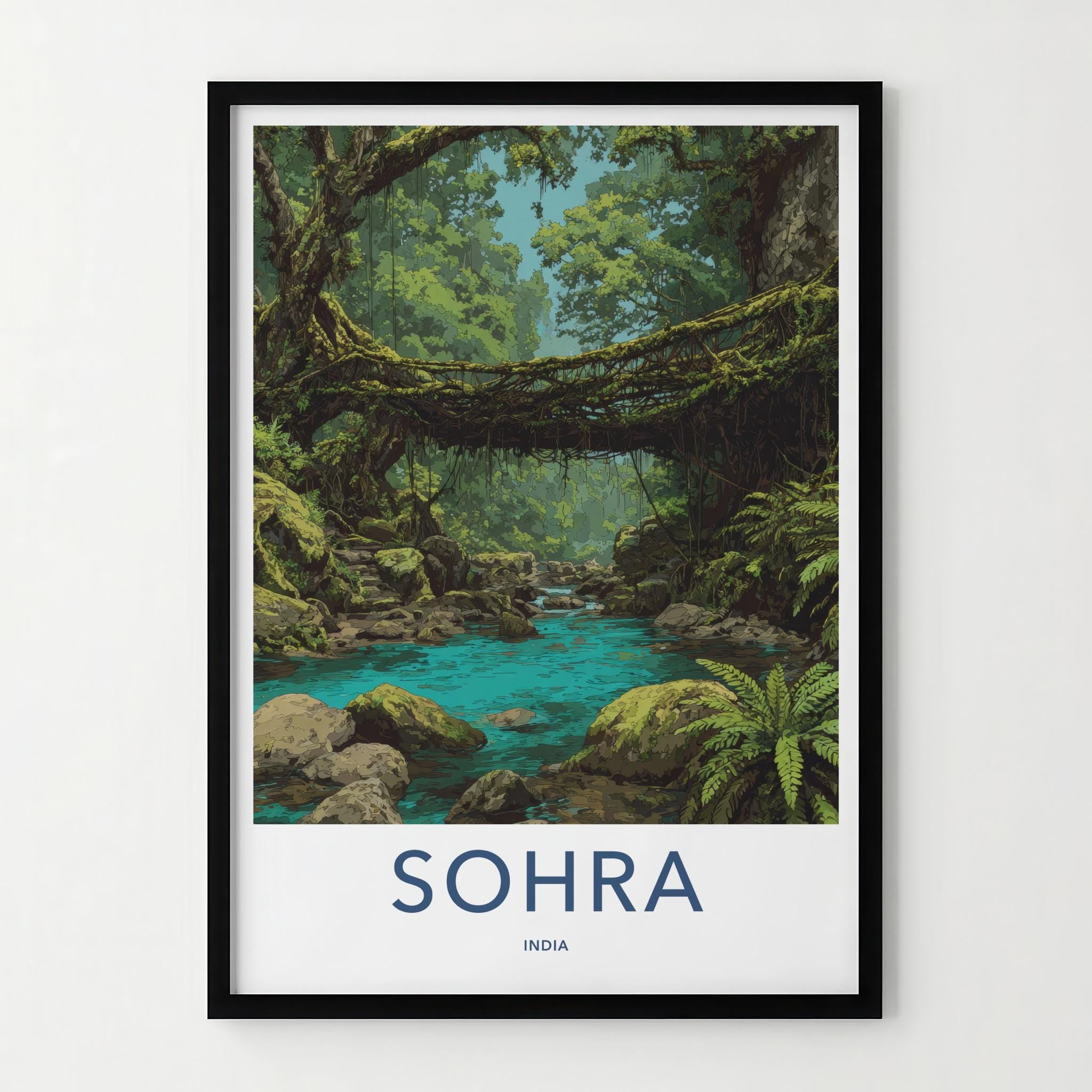 Sohra Poster - India Travel Art - Meghalaya Living Root Bridge Home Decor