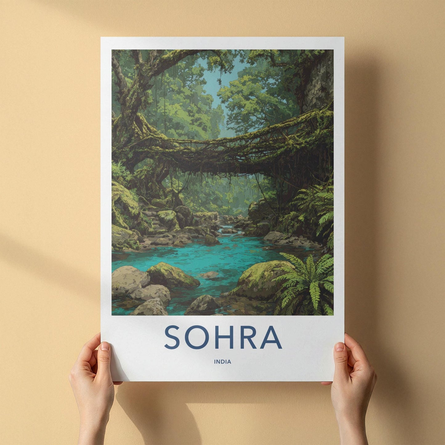 Sohra Poster - India Travel Art - Meghalaya Living Root Bridge Home Decor