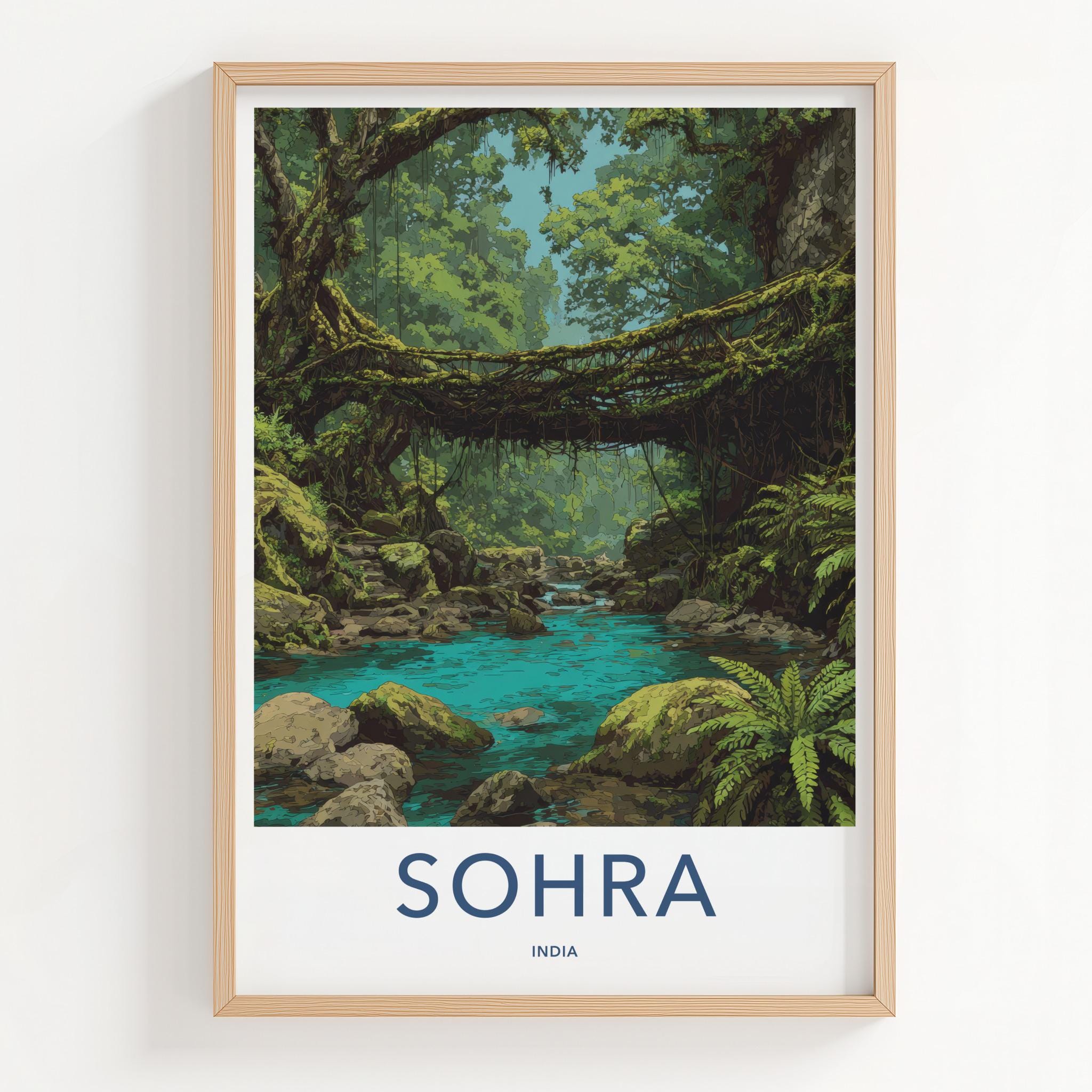 Sohra Poster - India Travel Art - Meghalaya Living Root Bridge Home Decor
