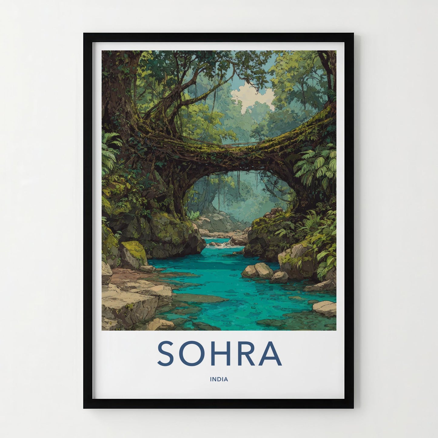 Sohra Poster - India Travel Art - Meghalaya Living Root Bridge Home Decor