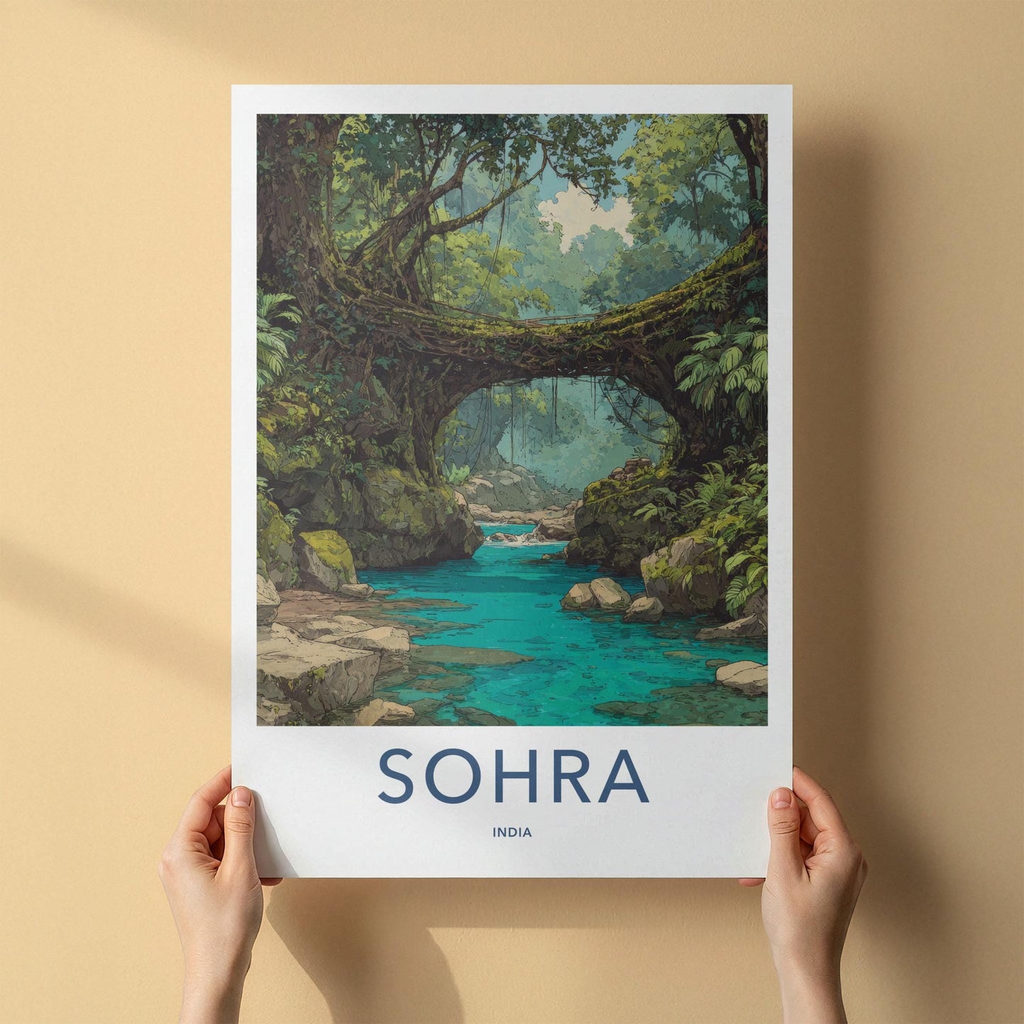 Sohra Poster - India Travel Art - Meghalaya Living Root Bridge Home Decor